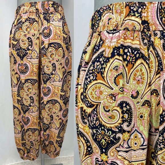 Anthropologie Odette paisley boho high rise jogger pockets pull-on pants small - Picture 5 of 6